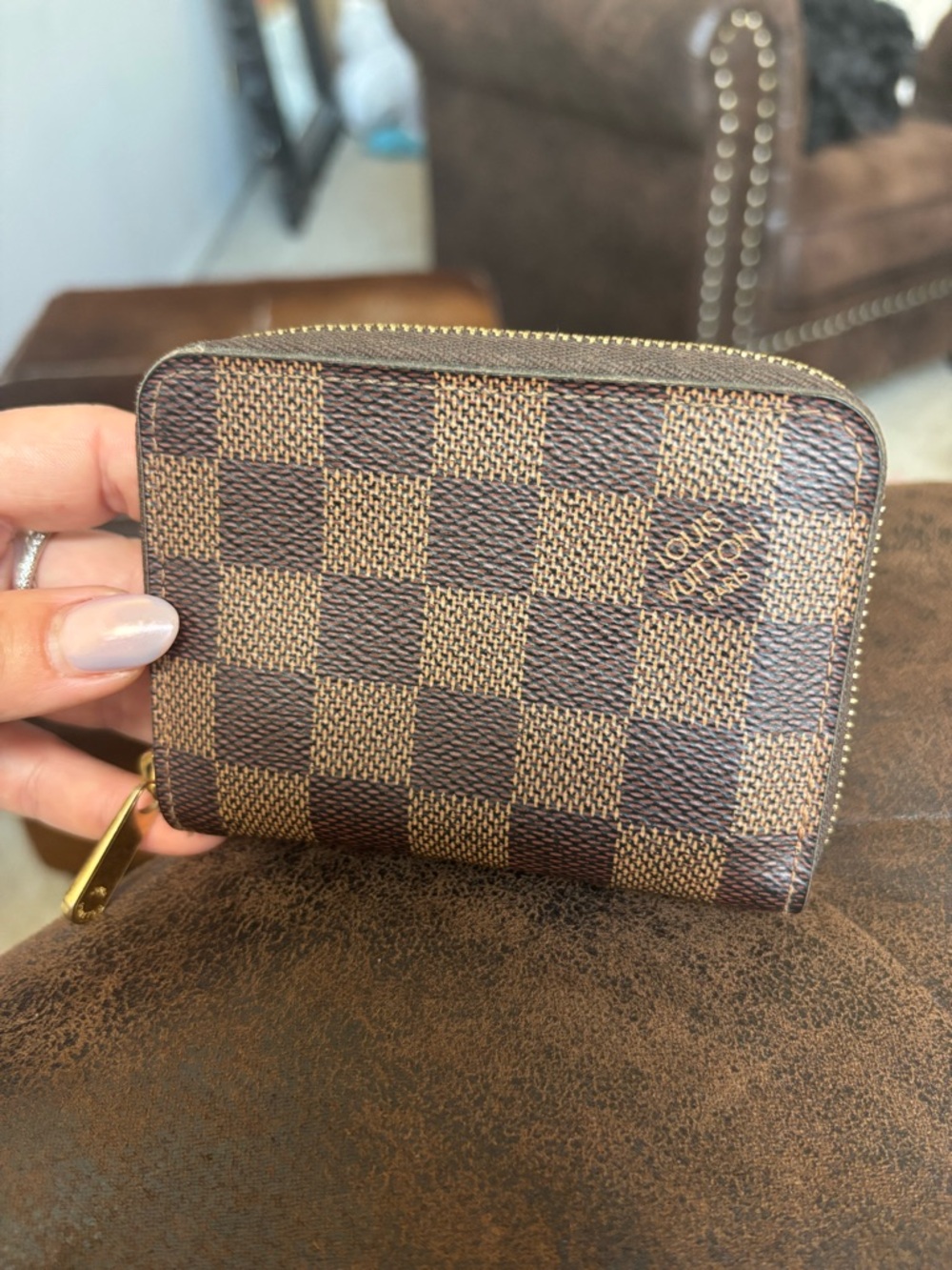 Louis Vuitton Damier Ebene Coin Purse with Light Pink Interior